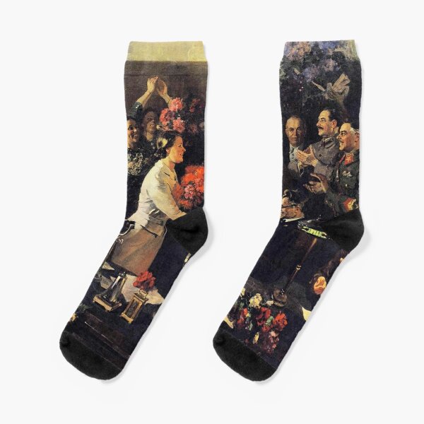 A political poster, the Soviet Union, Stalin, the leadership of the Soviet Union, the people, applause Socks