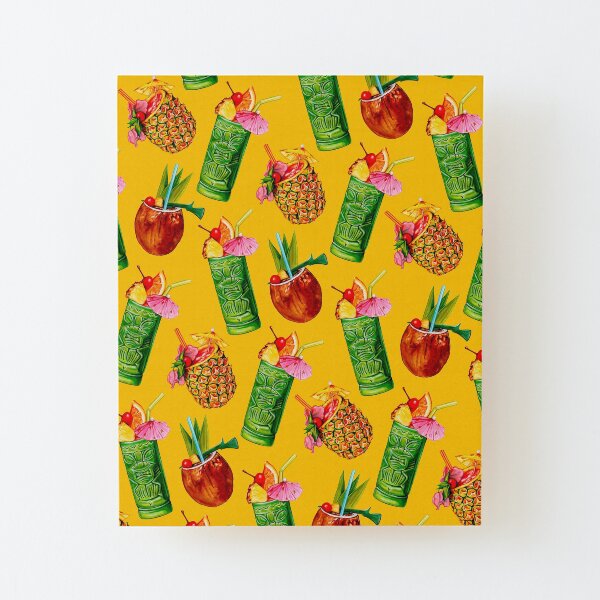 Motif de cocktail Tiki - Jaune Impression montée sur bois