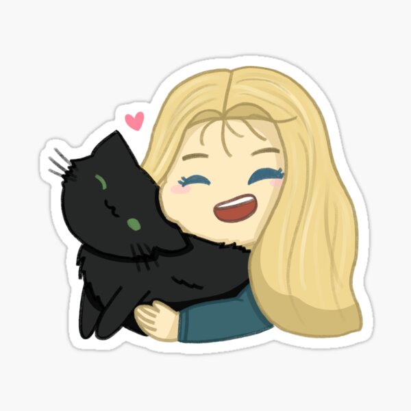 Gal with black cat Sticker