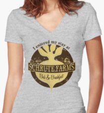 I enjoyed my stay at Schrute Farms (Brown) Women's Fitted V-Neck T-Shirt