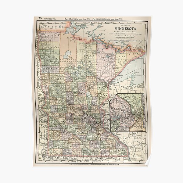 Vintage Map of Minnesota (1891) Poster