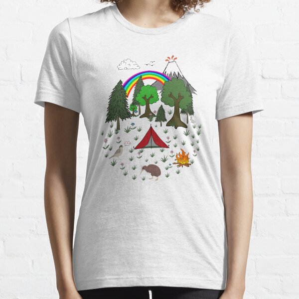 New Zealand Camping Scene with Kiwi Essential T-Shirt