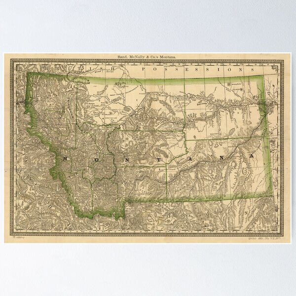 Item preview, Vintage Map of Montana (1881) designed and sold by BravuraMedia.