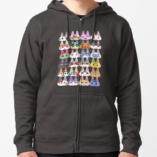 Animal Crossing Cat Villager Heads Zipped Hoodie