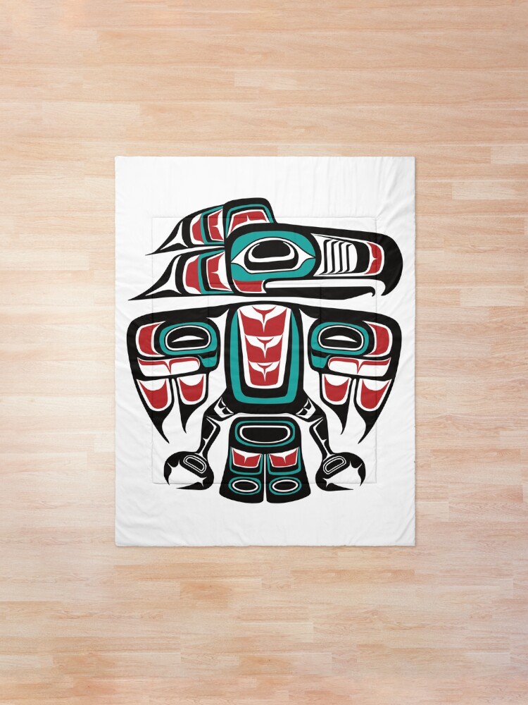 Alternate view of Haida Tlingit Native Raven Totem Comforter