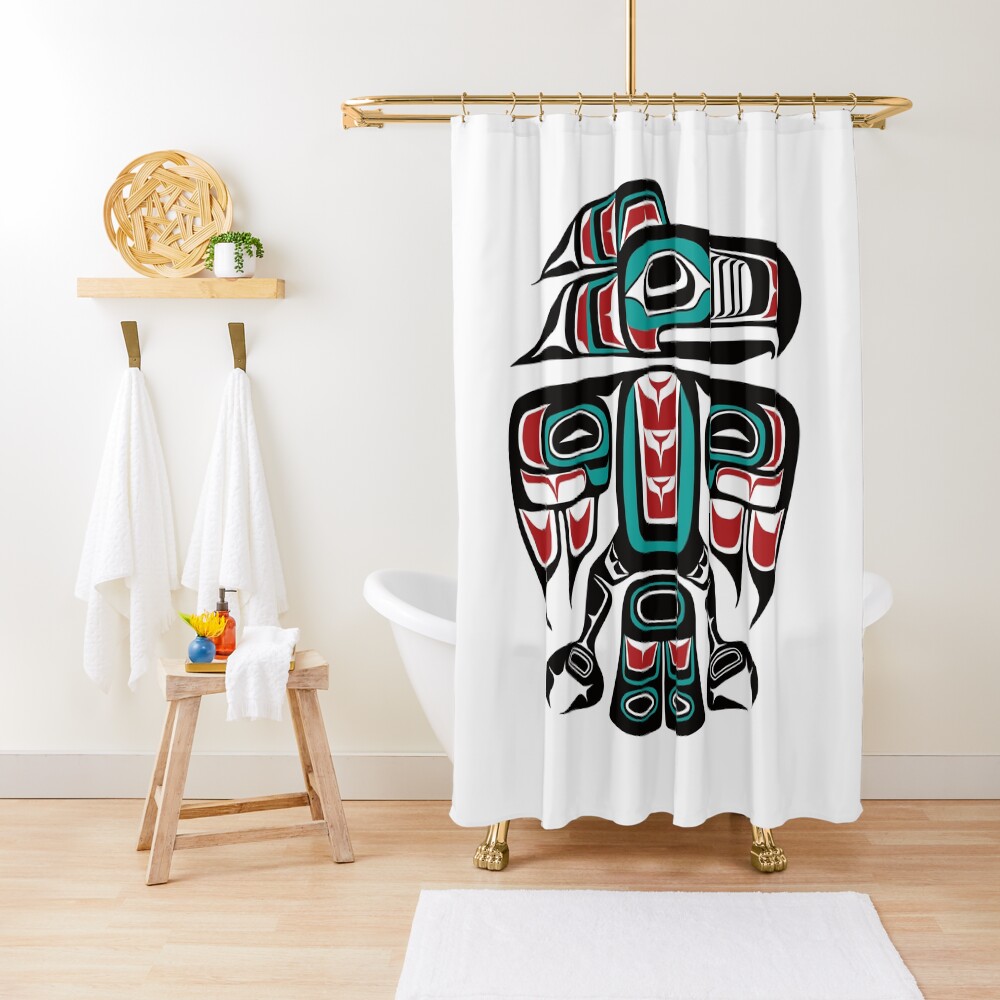 Haida Tlingit Native Raven Totem Shower Curtain