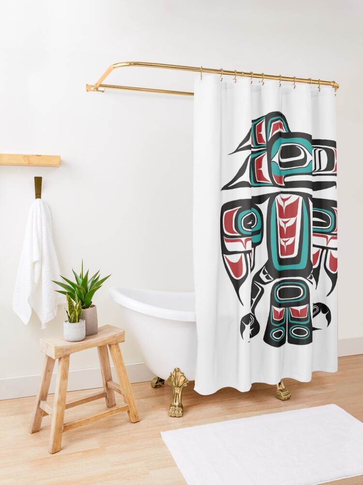 Alternate view of Haida Tlingit Native Raven Totem Shower Curtain