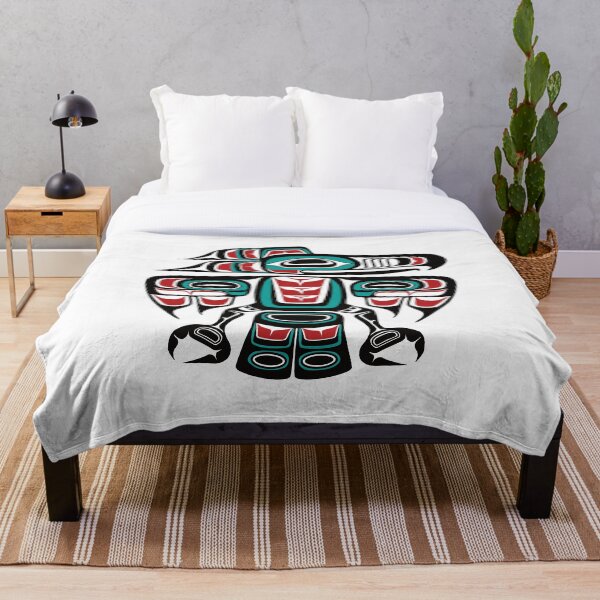 Haida Tlingit Native Raven Totem Throw Blanket