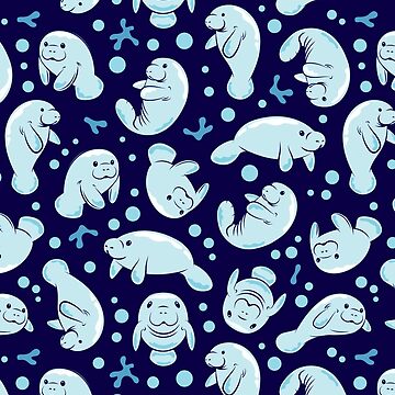Artwork thumbnail, Cute Manatee Pattern - Blue Underwater Pattern by Bangtees