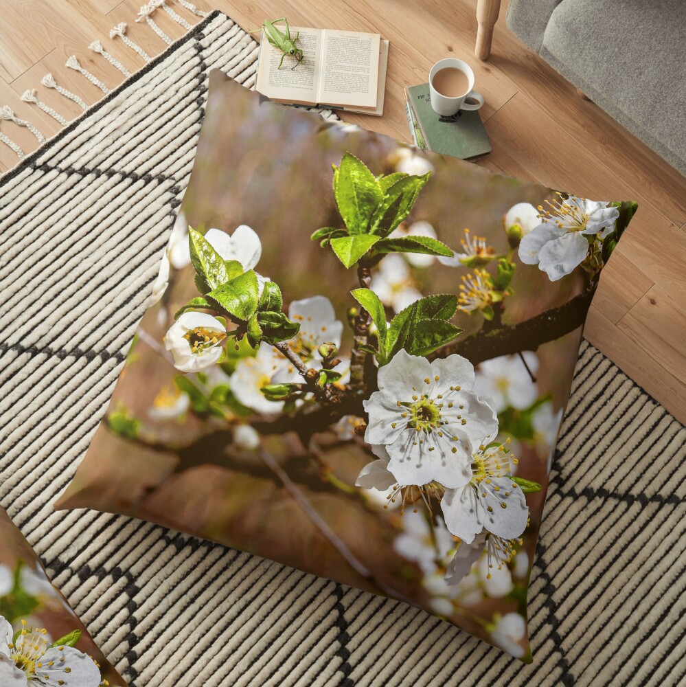 spring motif flower, plum flowers Floor Pillow