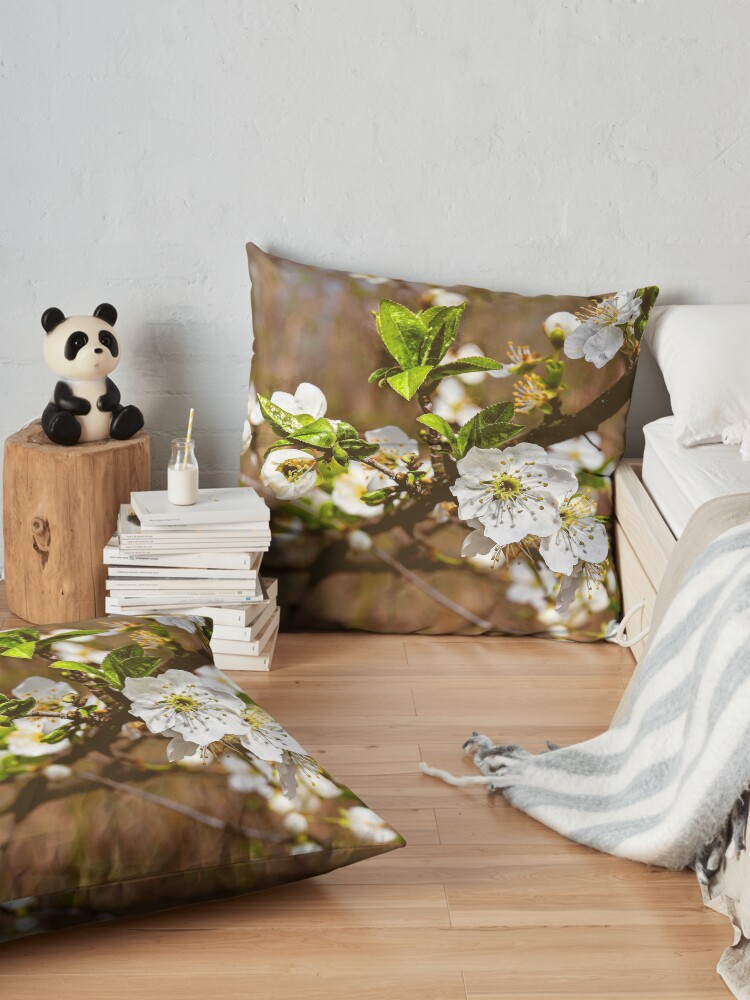 Alternate view of spring motif flower, plum flowers Floor Pillow