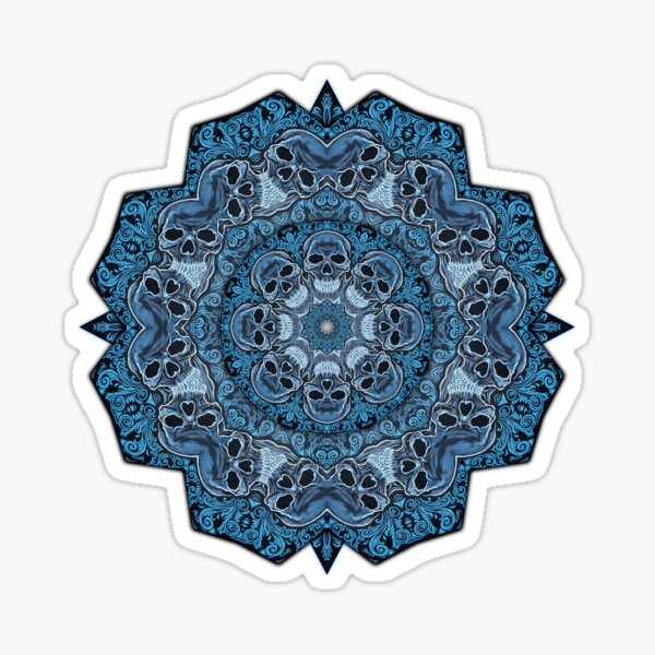 Skull Mandala Occult Creepy Blue Ornate Sticker