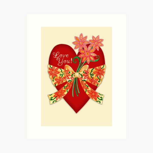 Love You! Valentine Heart with Bow Art Print