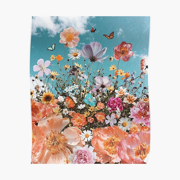colorful flowers and butterflies Poster