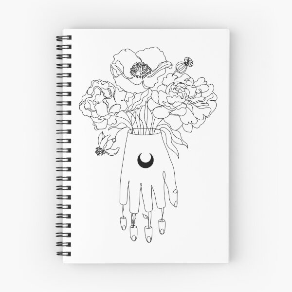 Item preview, Hands with flowers art. Boho style. Line drawing hand. Black White line drawing. tattoo mooon designed and sold by OneLinePrint.