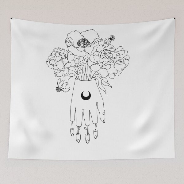 Item preview, Hands with flowers art. Boho style. Line drawing hand. Black White line drawing. tattoo mooon designed and sold by OneLinePrint.