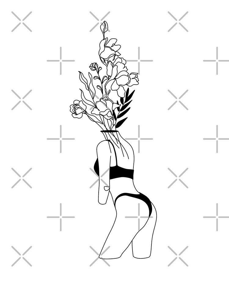 Blooming woman line art print, minimal one line woman with flowers, vintage  sensual woman's body art Tapestry