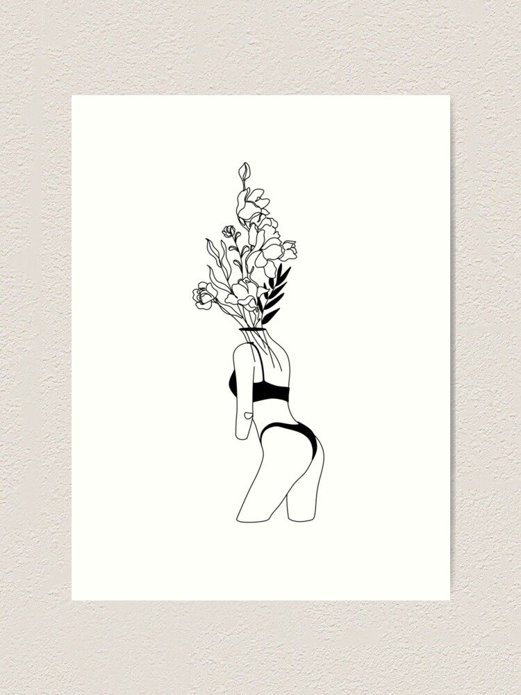 Line Art Print Weibliche Nacktheit Frau Mit Blume Frau Line Art Minimalistisches Kunstplakat 6669