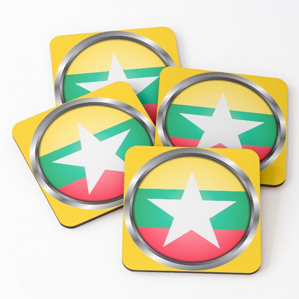 Item preview, Myanmar Flag Round Metal Frame designed and sold by mattpanta.