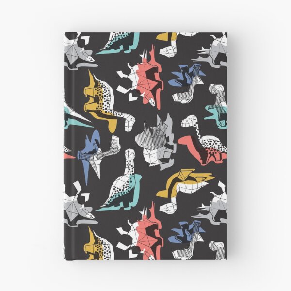 Item preview, Geometric Dinos // non directional design black background multicoloured dinosaurs shadows designed and sold by SelmaCardoso.