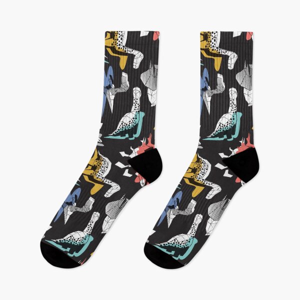 Item preview, Geometric Dinos // non directional design black background multicoloured dinosaurs shadows designed and sold by SelmaCardoso.