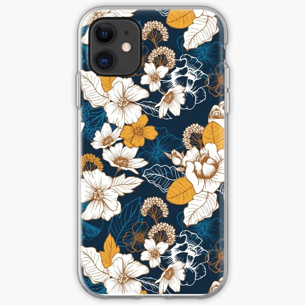 Navy and Gold Peony and Blossom Seamless Pattern iPhone Soft Case