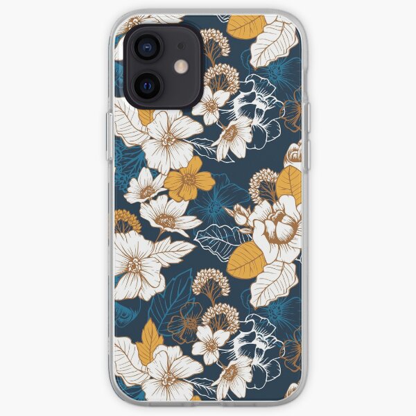 Navy and Gold Peony and Blossom Seamless Pattern iPhone Soft Case
