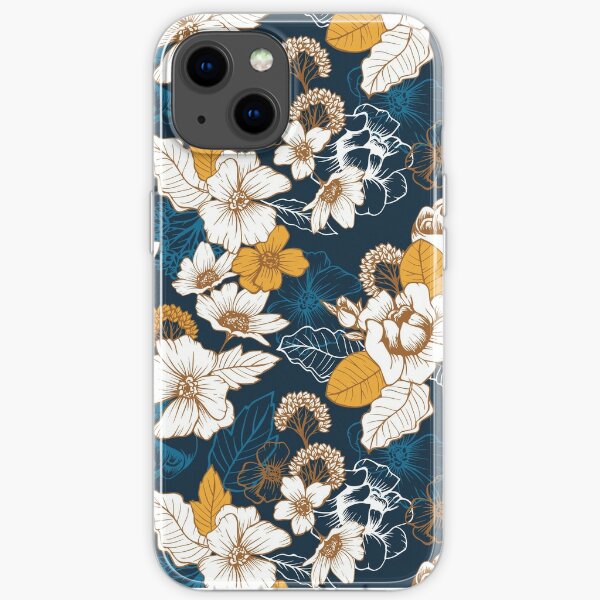 Navy and Gold Peony and Blossom Seamless Pattern iPhone Soft Case