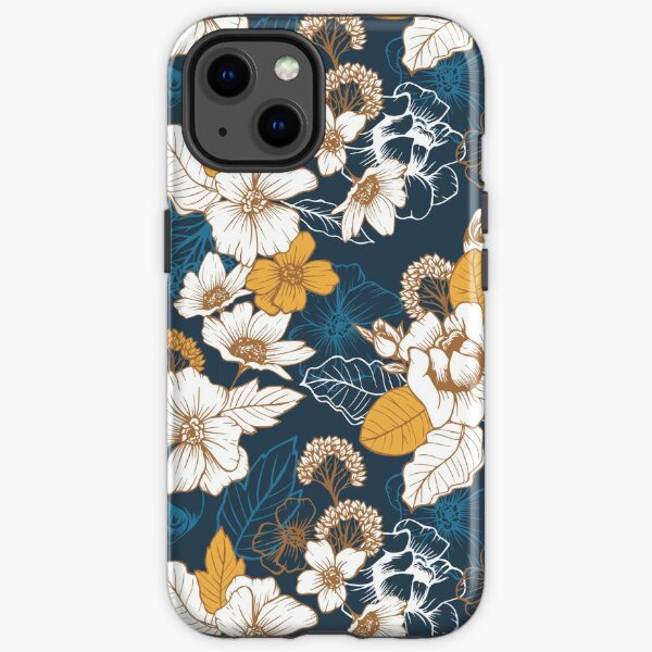Navy and Gold Peony and Blossom Seamless Pattern iPhone Tough Case