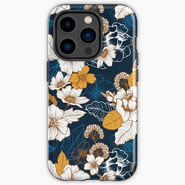 Navy and Gold Peony and Blossom Seamless Pattern iPhone Tough Case