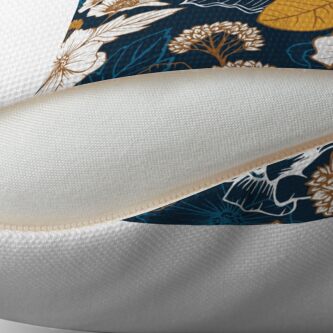 Alternate view of Navy and Gold Peony and Blossom Seamless Pattern Throw Pillow