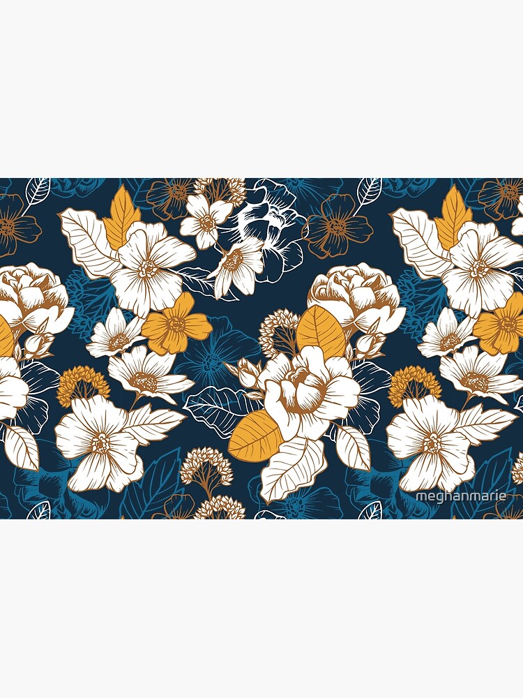 Navy and Gold Peony and Blossom Seamless Pattern by meghanmarie