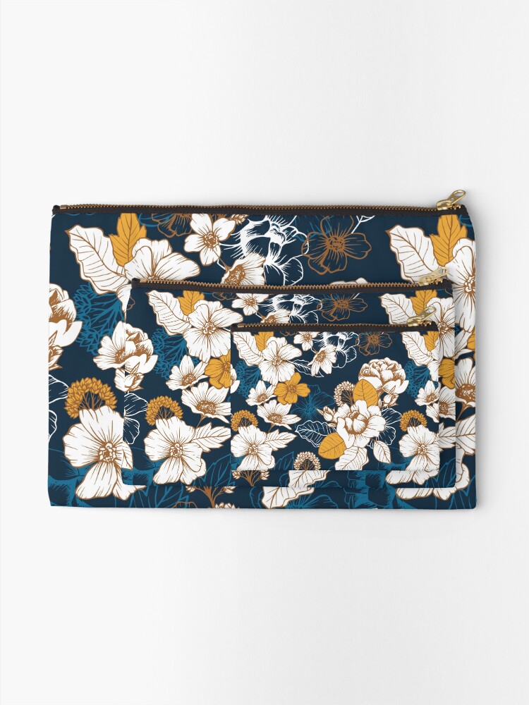Alternate view of Navy and Gold Peony and Blossom Seamless Pattern Zipper Pouch