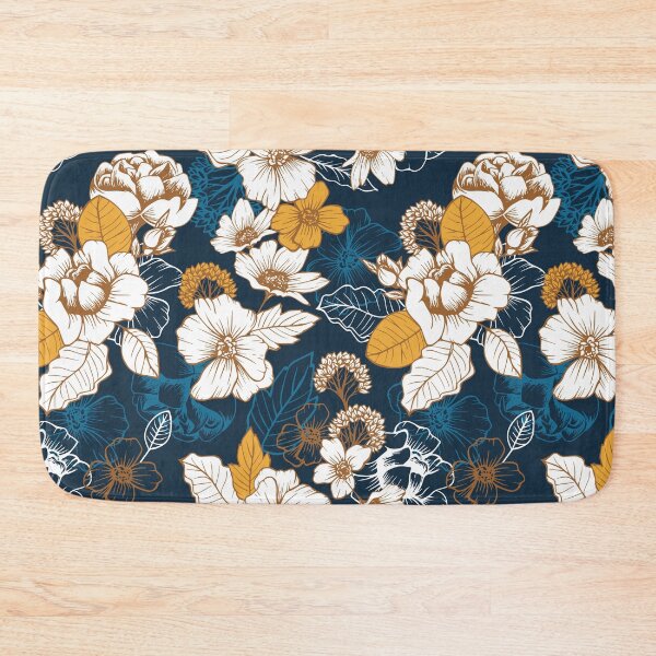 Item preview, Navy and Gold Peony and Blossom Seamless Pattern designed and sold by meghanmarie.