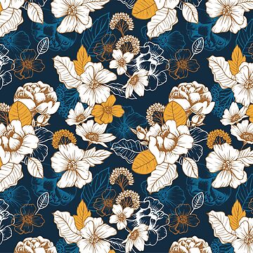Aperçu de l'œuvre Modèle sans couture de pivoine et de fleur marine et or de meghanmarie
