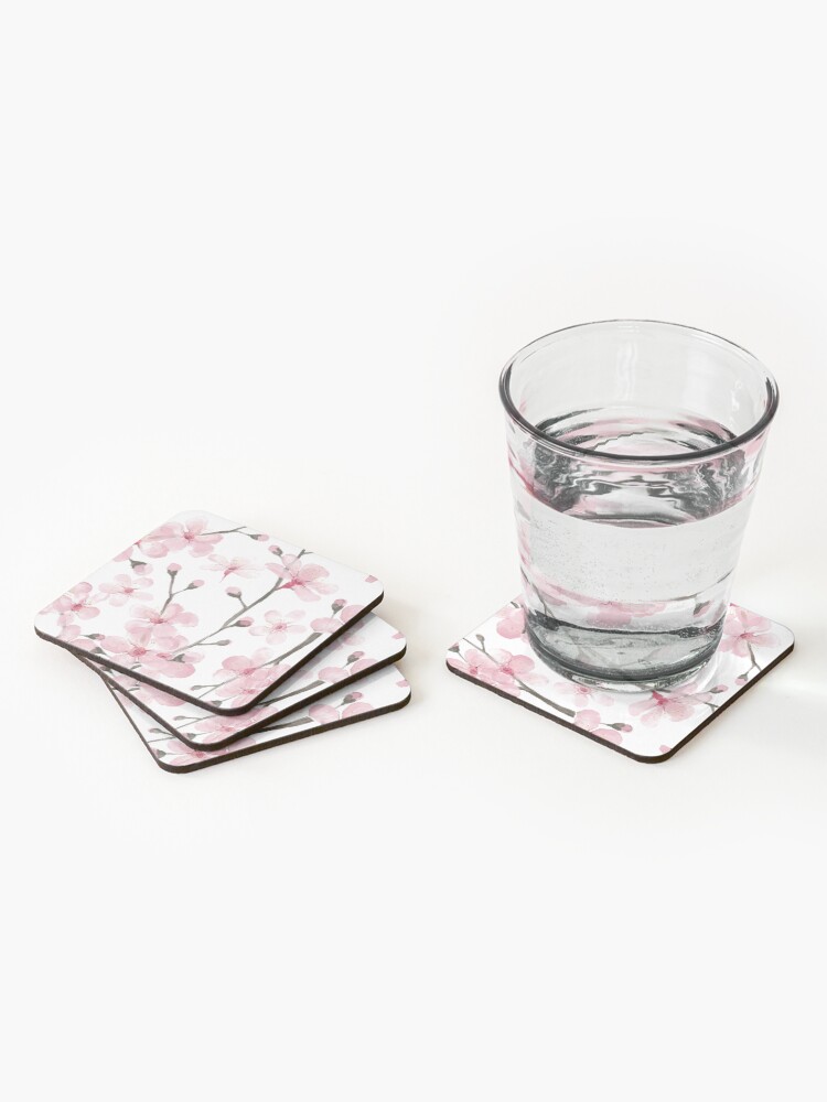 Thumbnail 2 of 5, Coasters (Set of 4), Cherry Blossom watercolor fashion and home decor by Magenta Rose Designs designed and sold by MagentaRose.