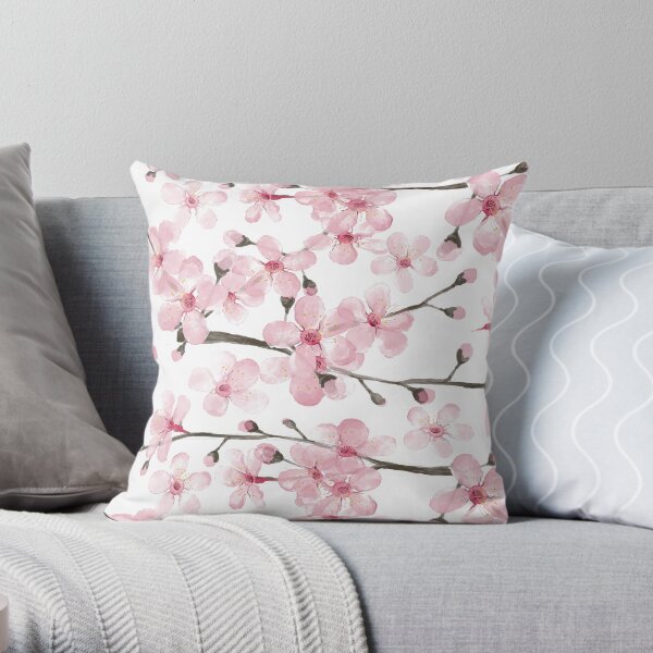 Cherry Blossom watercolor fashion and home decor by Magenta Rose Designs Throw Pillow