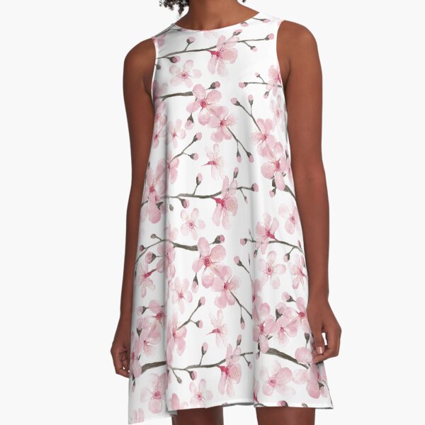 Cherry Blossom watercolor fashion and home decor by Magenta Rose Designs A-Line Dress