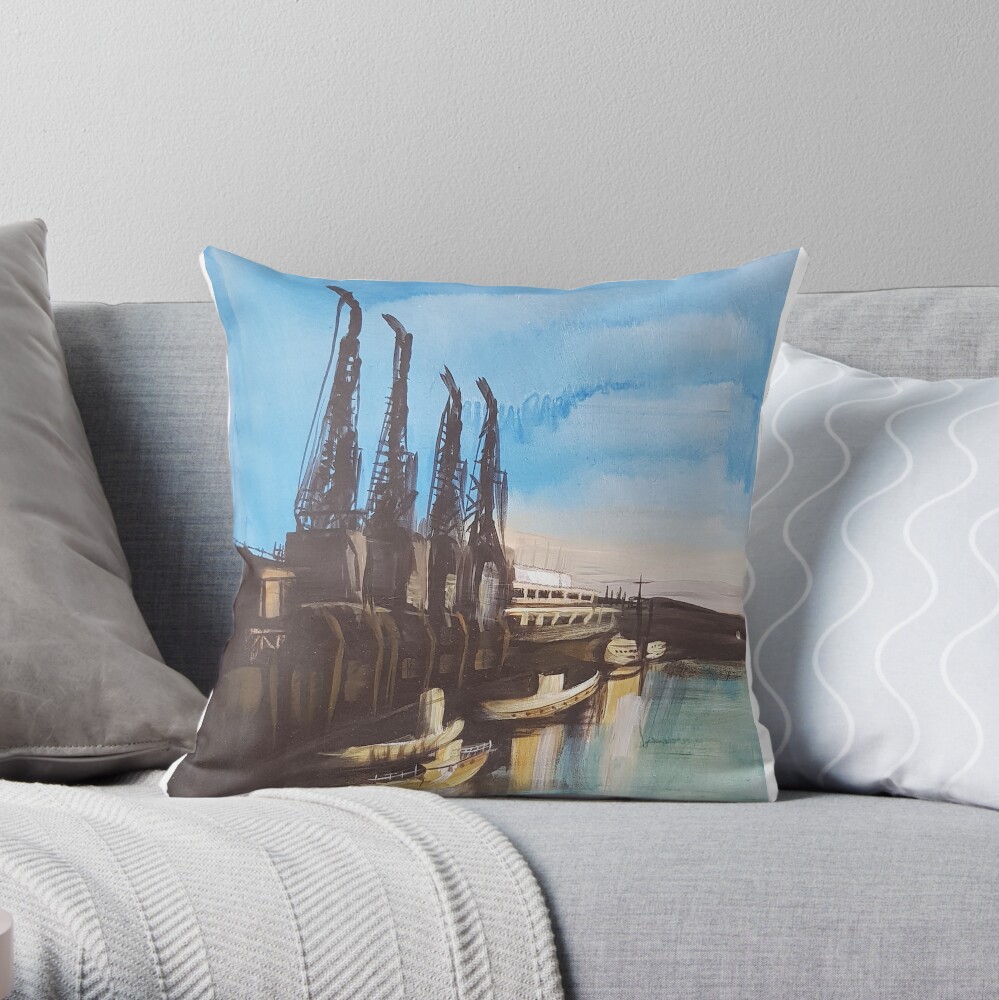Bristol M Shed Harbour Cranes Throw Pillow