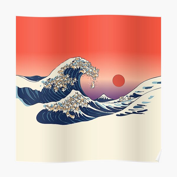 The Great Wave of Corgis Poster