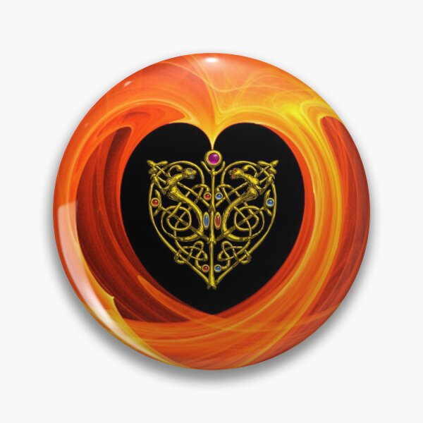 Item preview, GOLD CELTIC KNOT HEART, LIZARDS  IN BLACK ORANGE YELLOW FRACTAL WAVES designed and sold by BulganLumini.