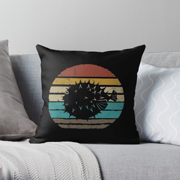 Pufferfish Retro Fish Throw Pillow