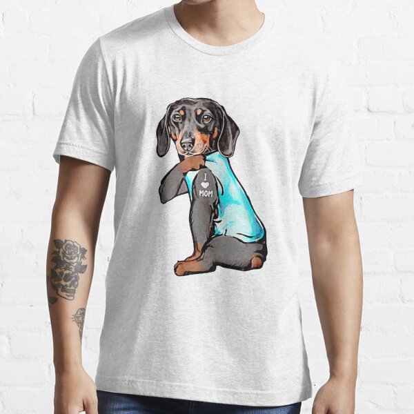 Dachshund Dog Tattoo I Love Mom Dogmom Gift T-Shirt