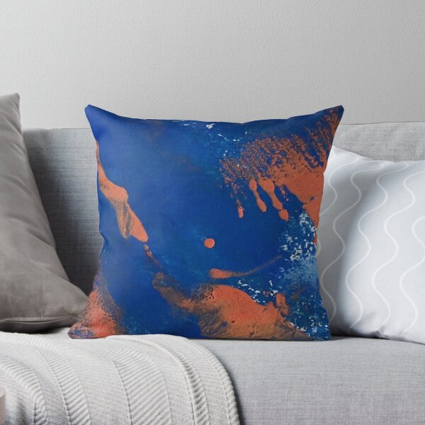 Print Work Blue Throw Pillow