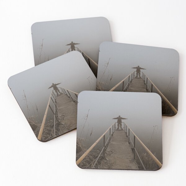 Item preview, Man with open arms on a frozen pier shrouded in mist designed and sold by brambillasimone.