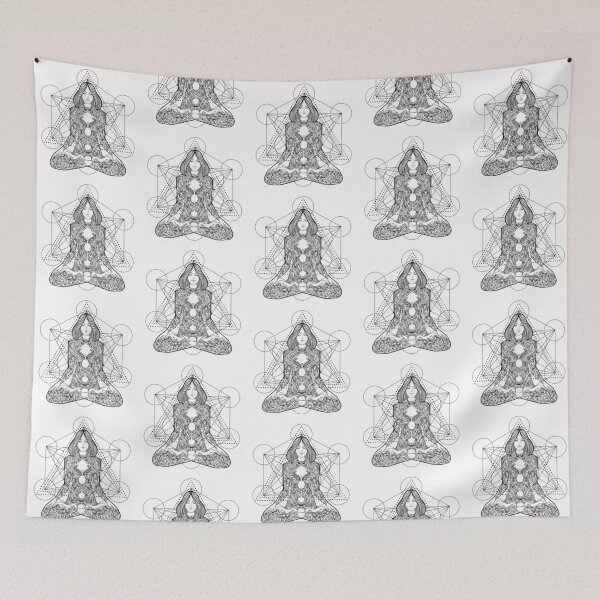 Item preview, Metatrone`s Cube Lotus Pose Meditation Black and White Ralice Yoga designed and sold by raliceyoga.