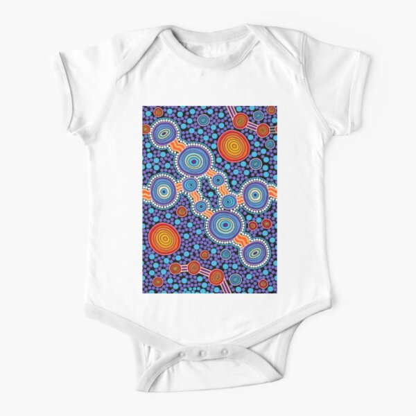 Authentic Aboriginal Art - The Journey Blue Short Sleeve Baby One-Piece