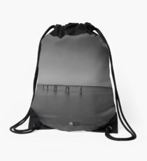 Old Pier in Black & White Drawstring Bag