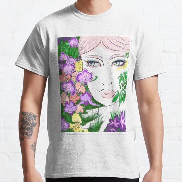 ORCHIDS -Floral Woman in Pink surrounded by flowers Classic T-Shirt