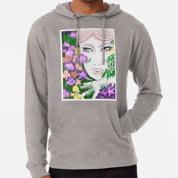 ORCHIDS -Floral Woman in Pink surrounded by flowers Lightweight Hoodie